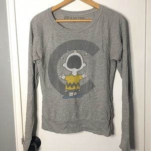 Charlie Brown Crying “C” Initial Grey Long Sleeve Shirt